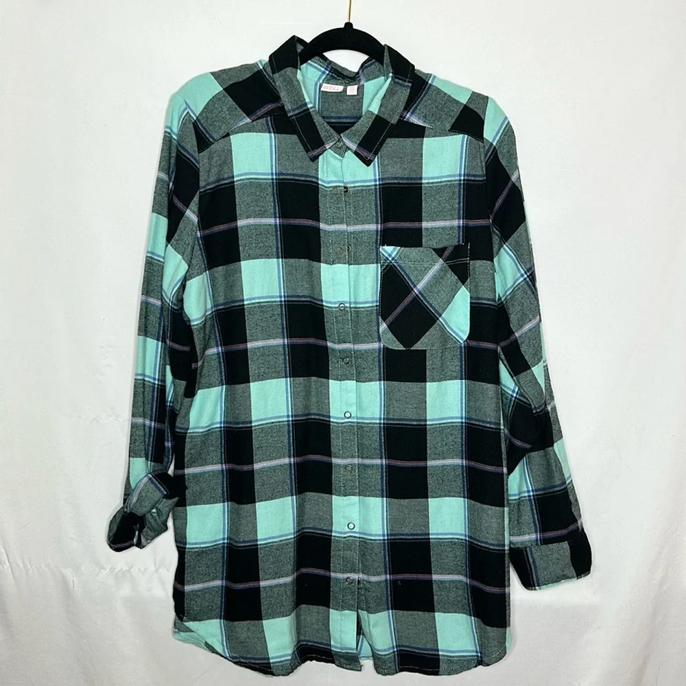 EUC Extra Long Flannel Button-Up - Picture 1 of 6